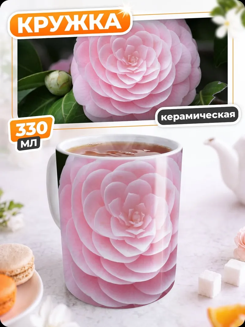 Кружка керамическая Розовая камелия цветок