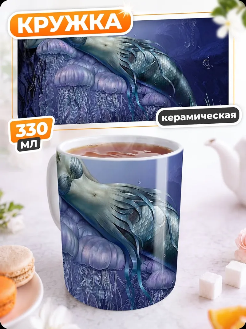 Кружка керамическая Русалка на камне