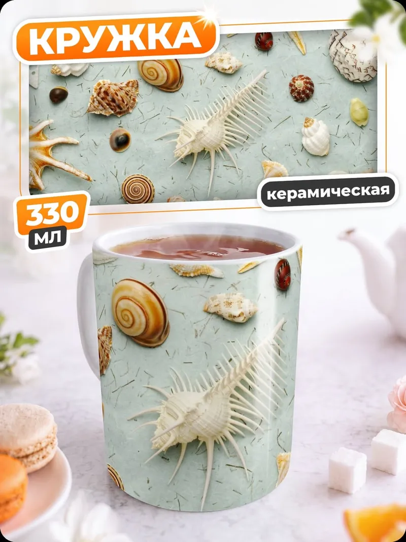 Кружка керамическая Морские ракушки и звезды