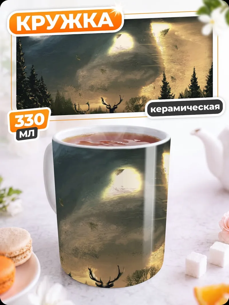 Кружка керамическая Олени в тумане