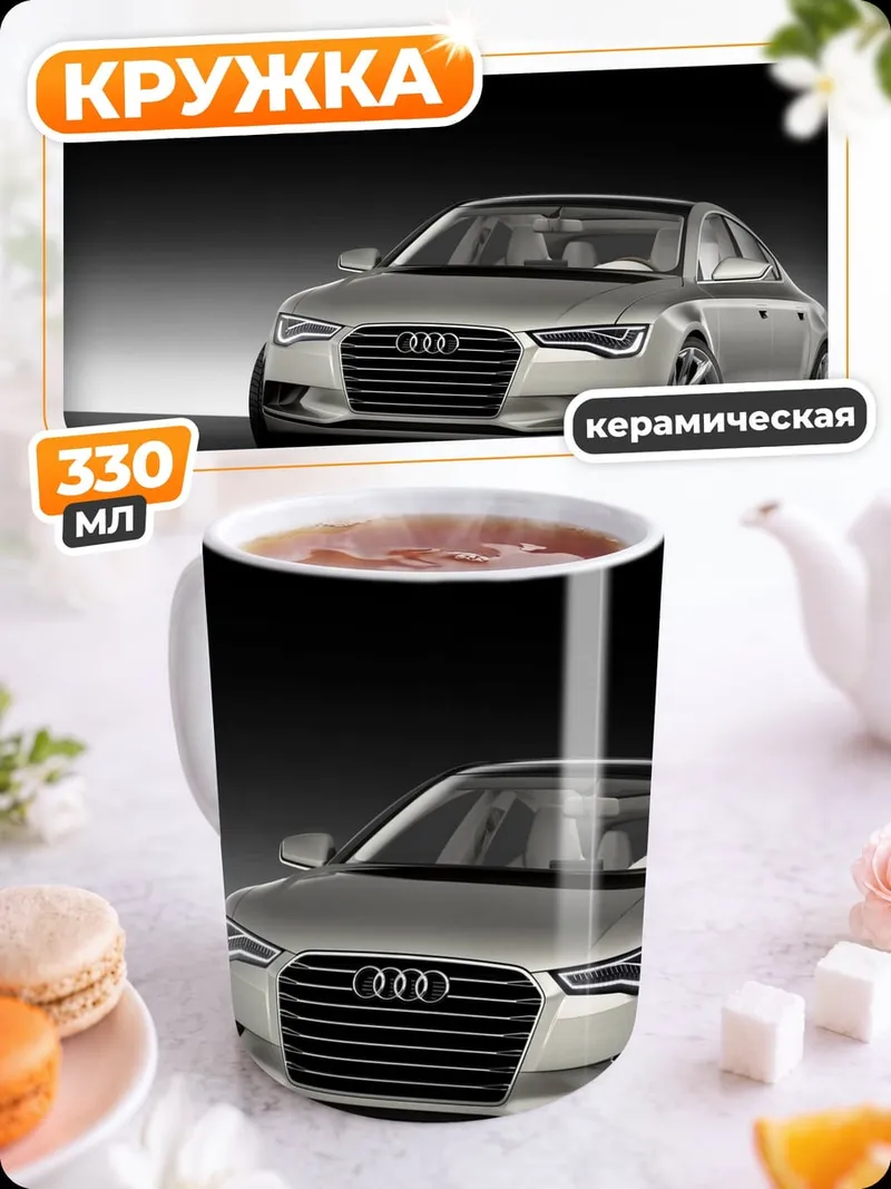 Кружка керамическая серебристый седан Audi