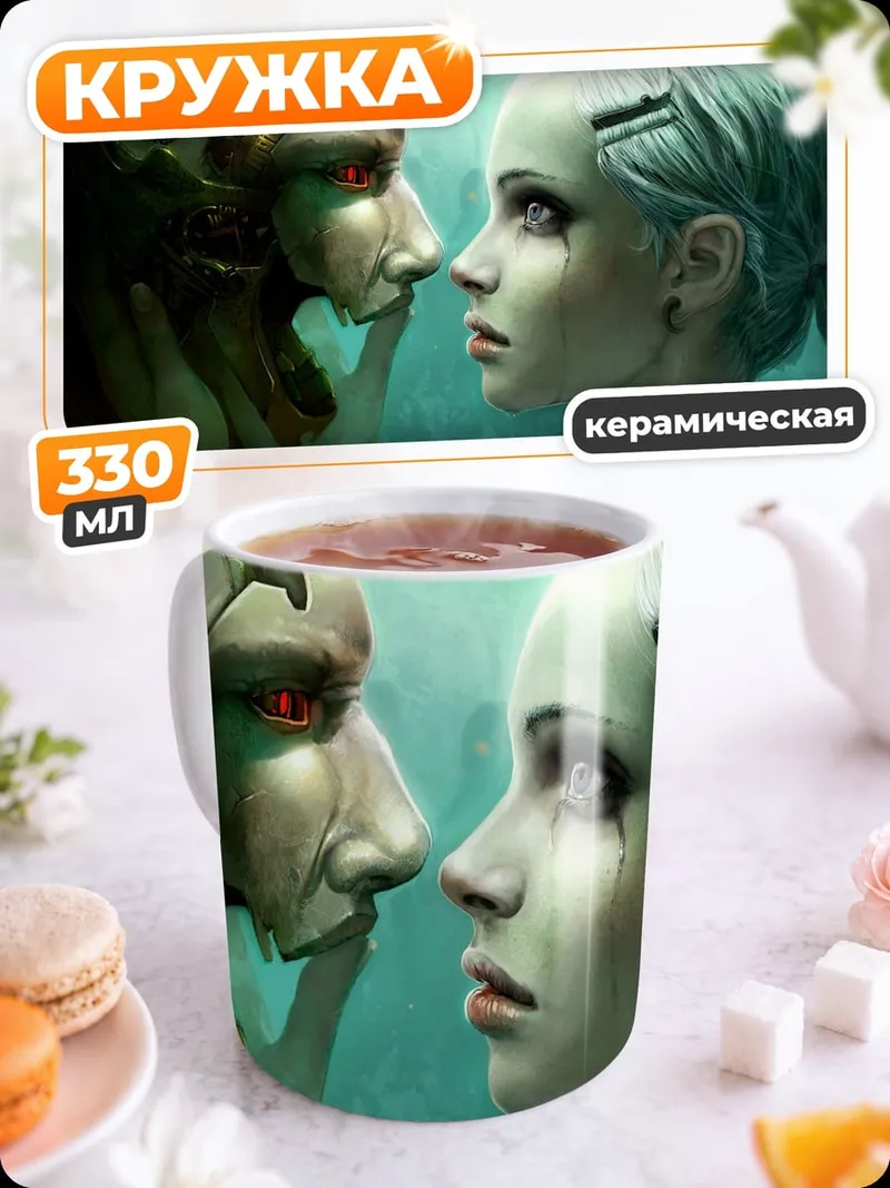Кружка керамическая Киберпанк встреча