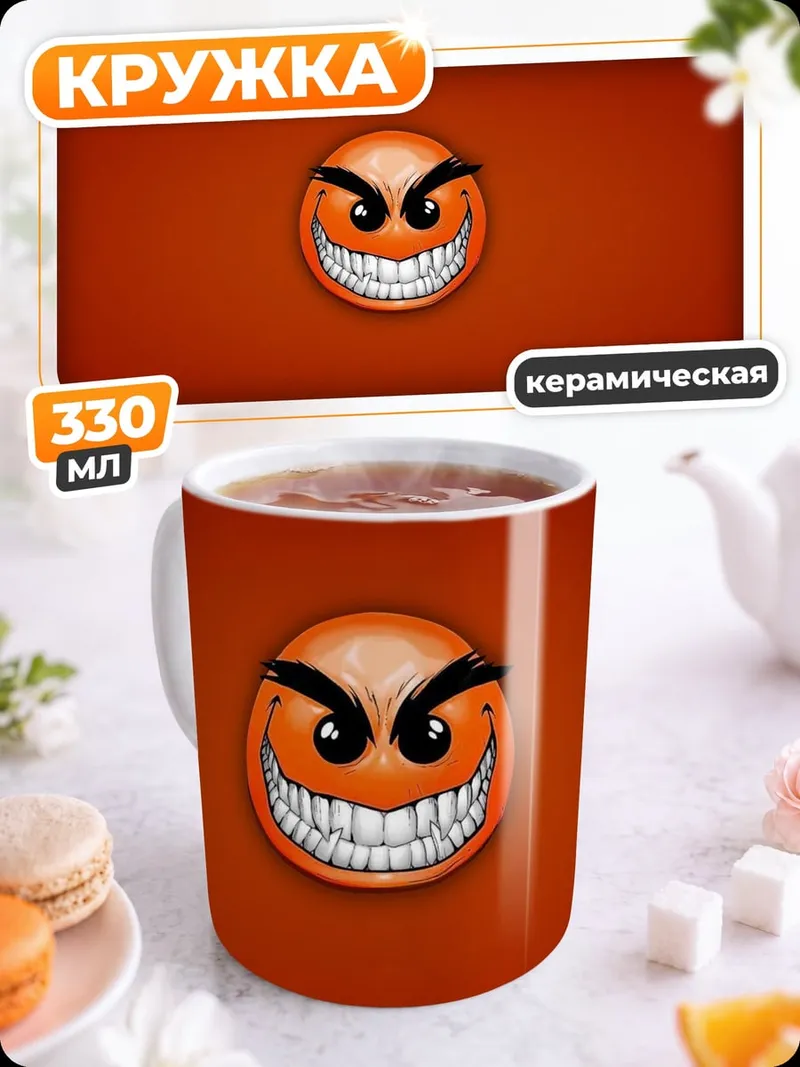 Кружка керамическая злой смайлик