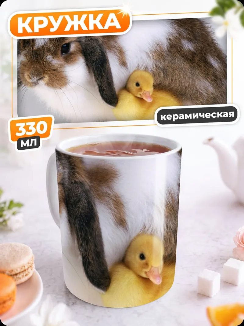 Кружка керамическая кролик с утенком