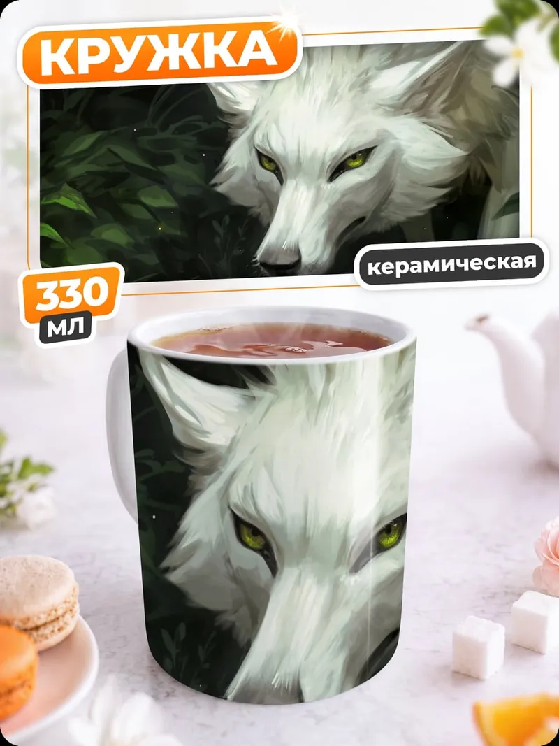 Кружка керамическая Белый волк