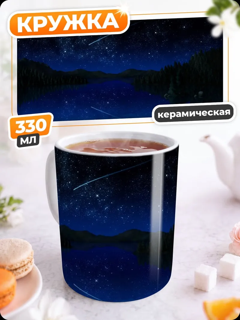 Кружка керамическая звездная ночь у озера