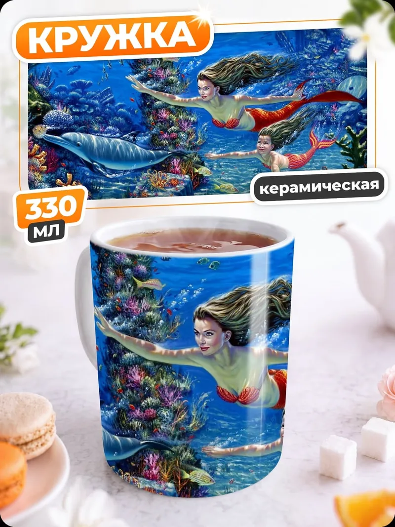 Кружка керамическая Русалки в кораллах
