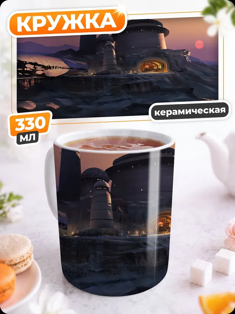 Кружка керамическая Инопланетный город закат