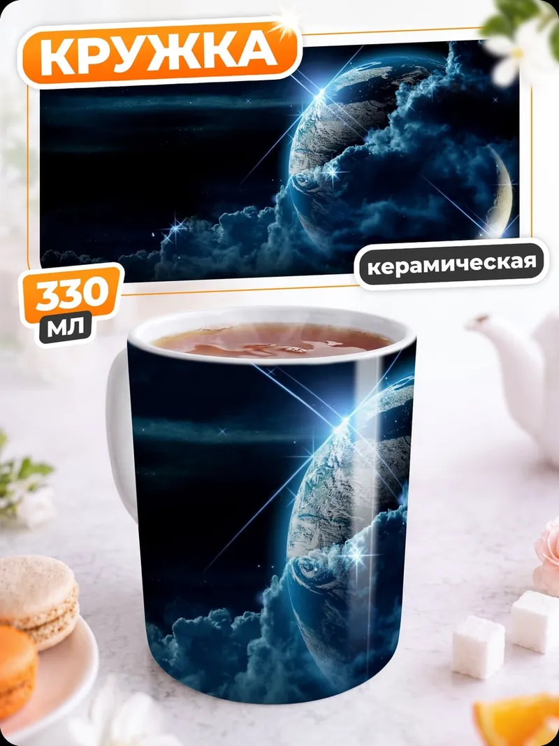 Кружка керамическая луна и планета
