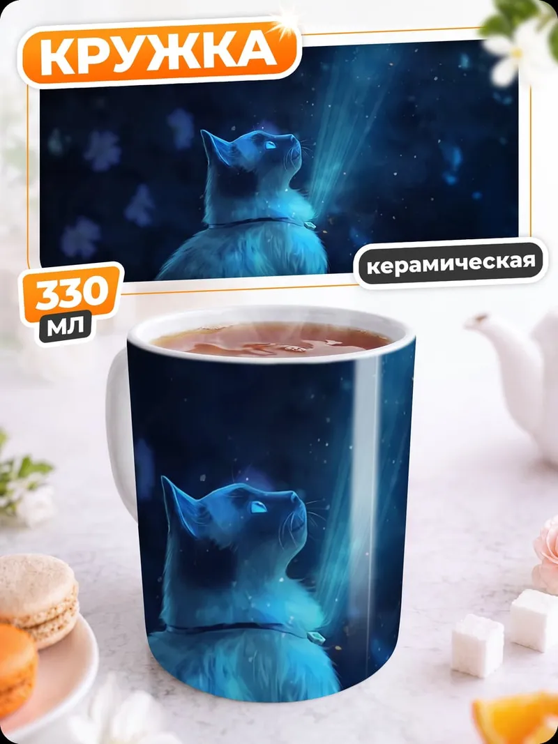 Кружка керамическая кот смотрит на свет