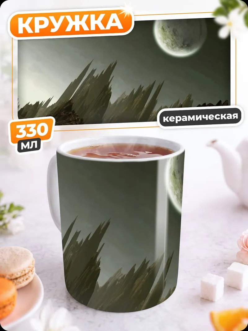 Кружка керамическая Инопланетный пейзаж с луной