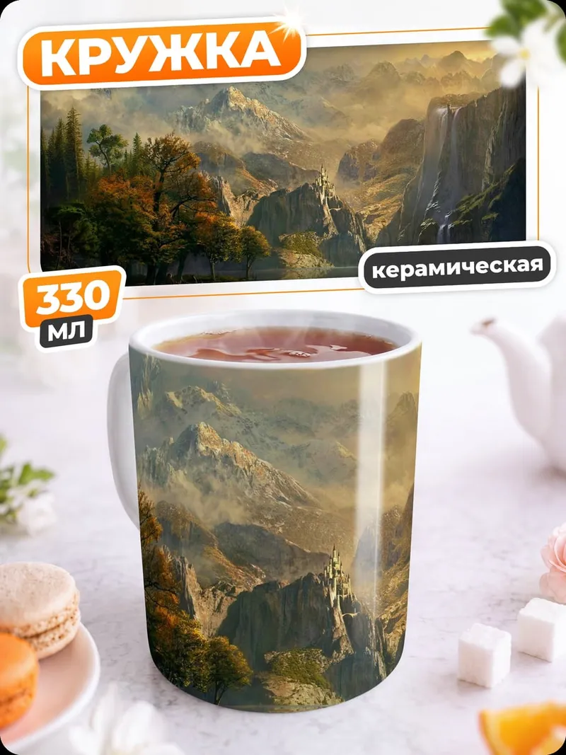 Кружка керамическая Горный пейзаж с озером