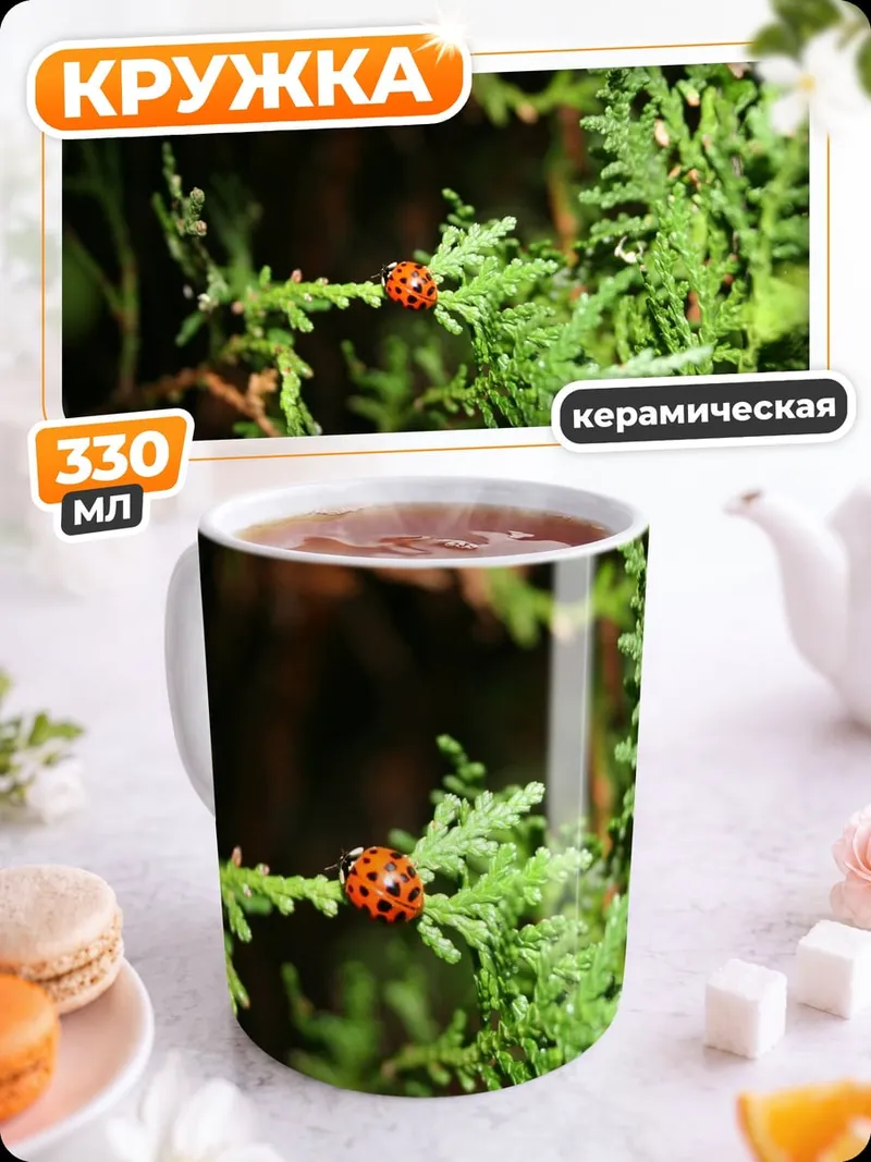 Кружка керамическая божья коровка ветка