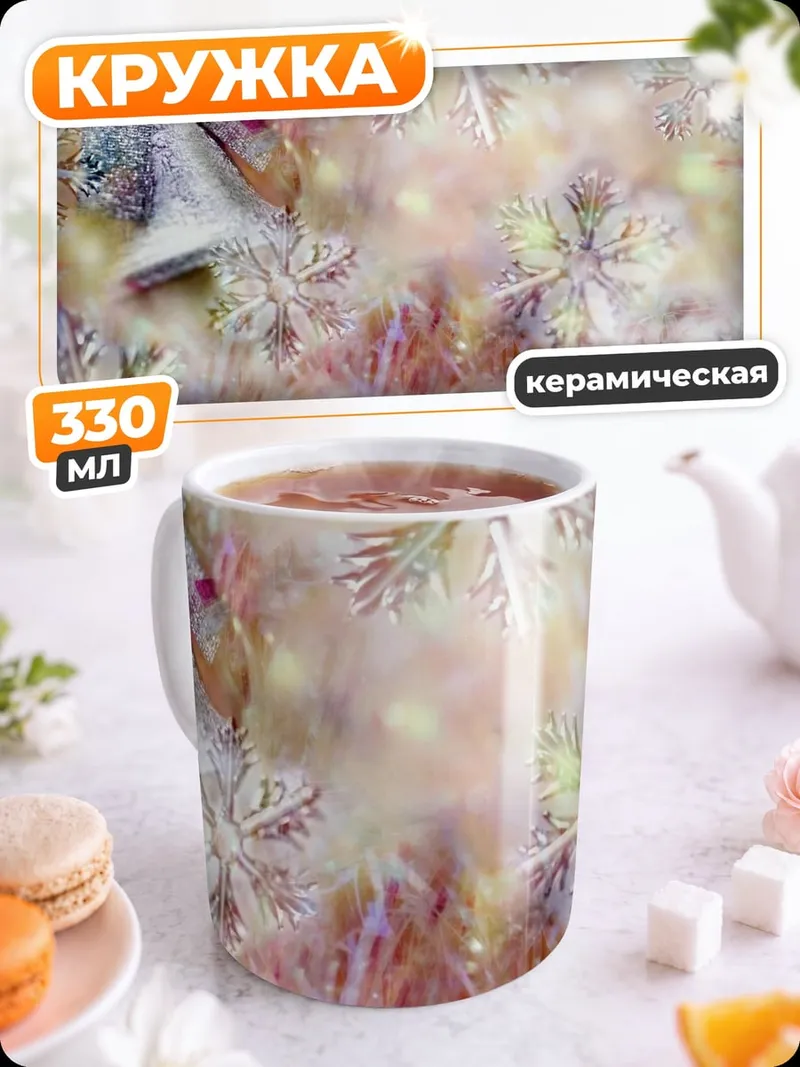 Кружка керамическая Рождественские снежинки колокольчик