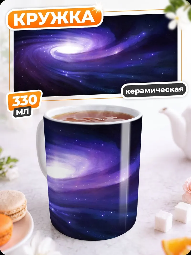 Кружка керамическая фиолетовая галактика спираль