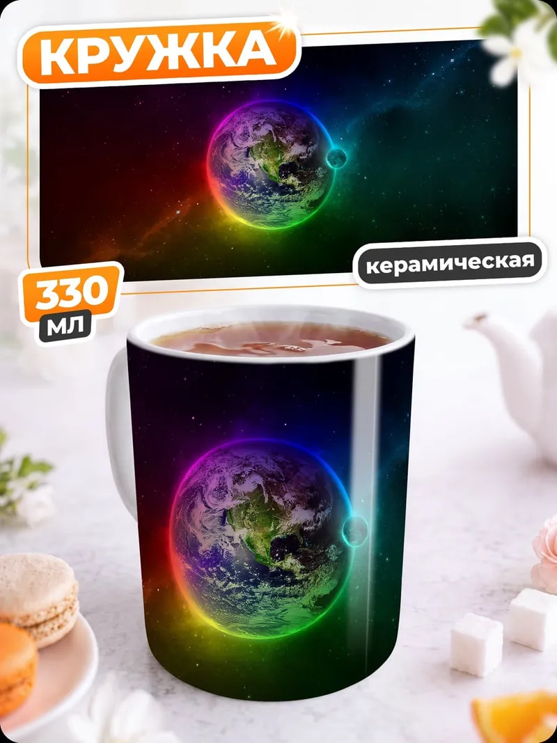 Кружка керамическая радужная планета