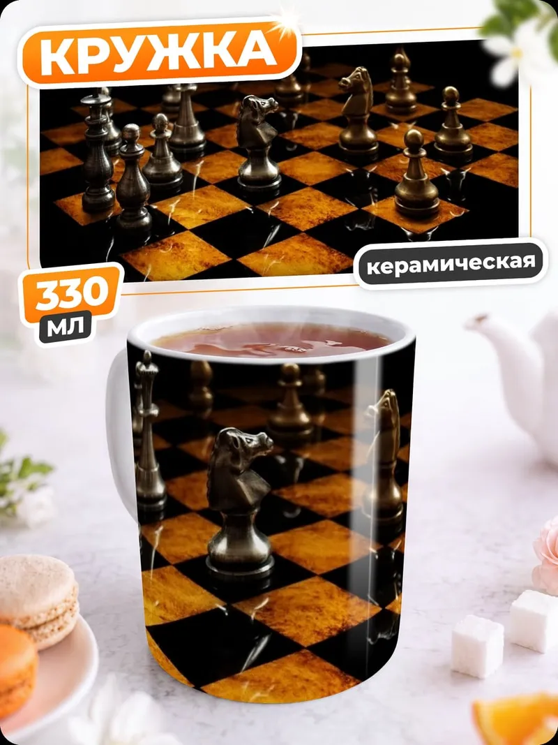 Кружка керамическая шахматный бой