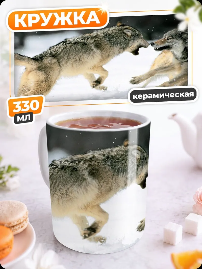 Кружка керамическая Волки в снегу