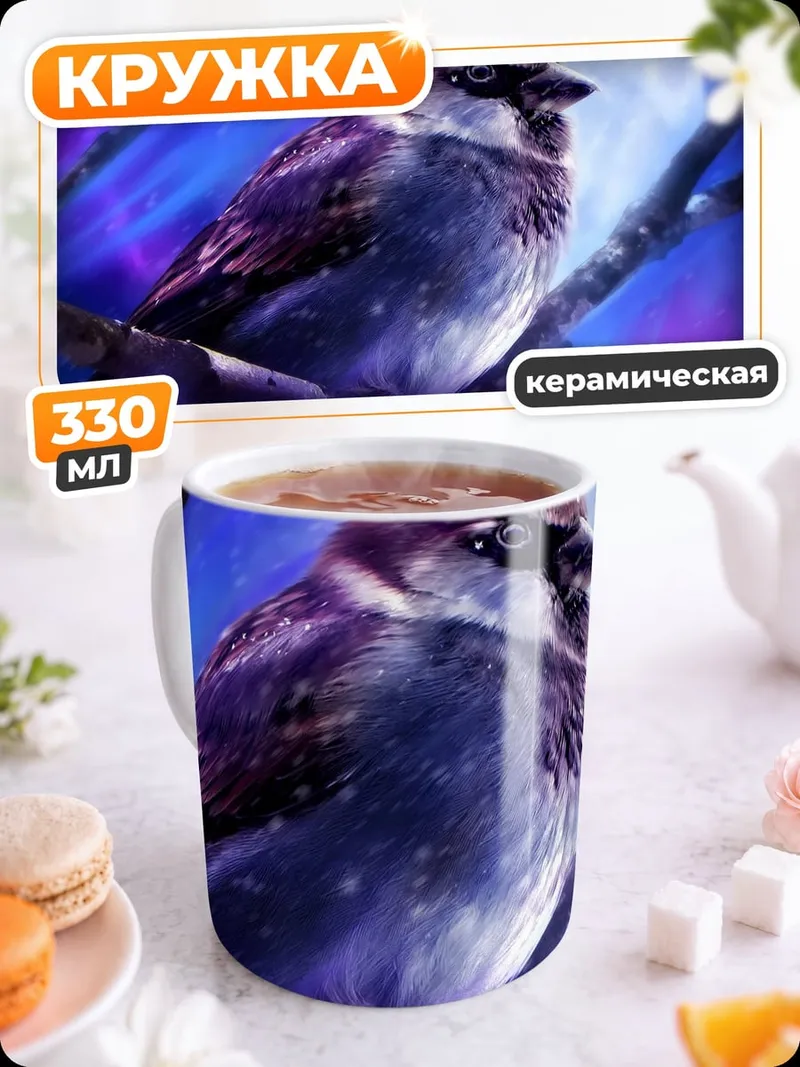 Кружка керамическая Воробей на ветке