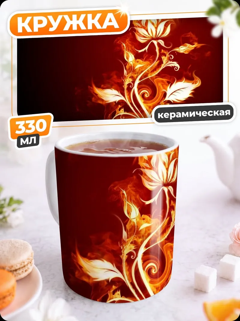 Кружка керамическая Огненная роза