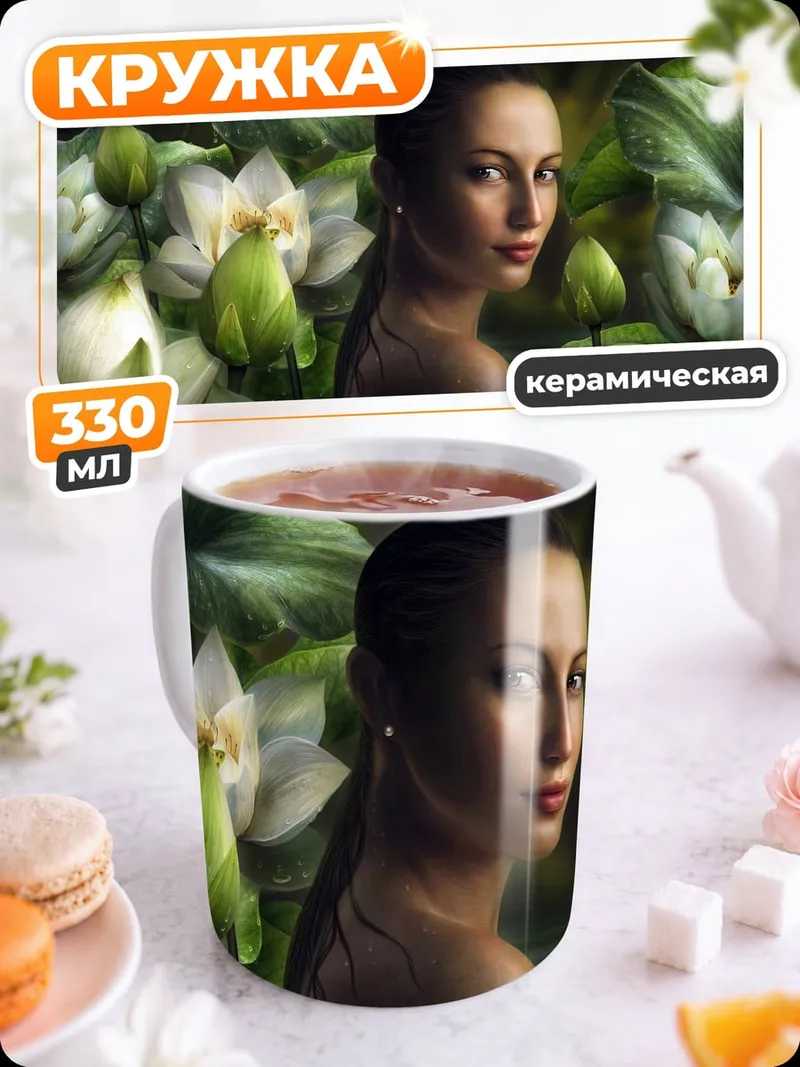 Кружка керамическая Девушка в лотосах