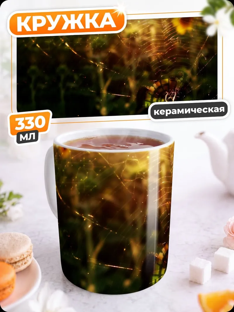 Кружка керамическая Паутина в подсолнухах