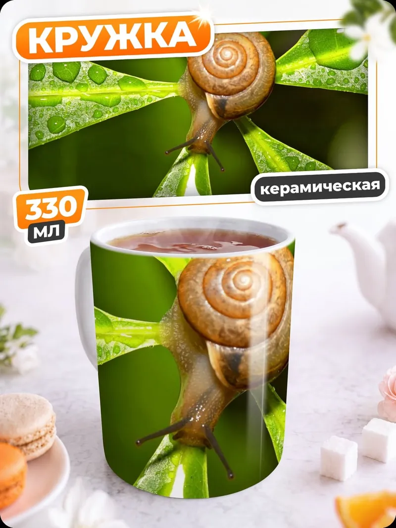 Кружка керамическая Улитка на листе