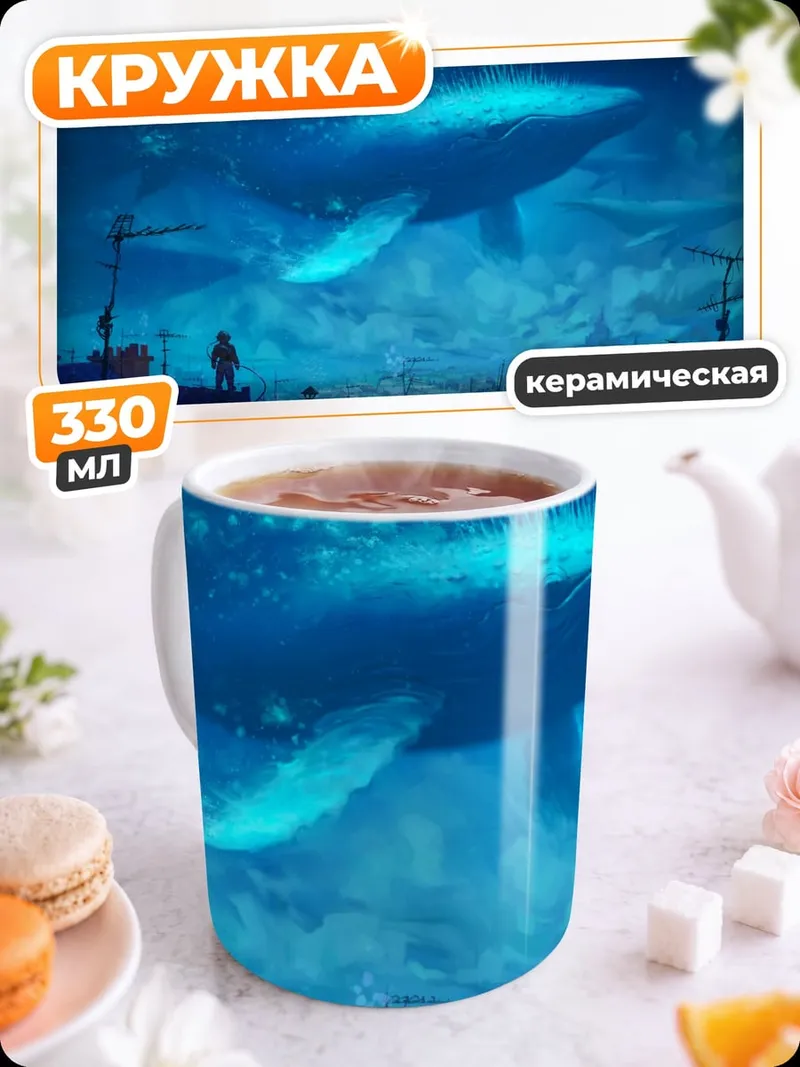 Кружка керамическая Летающий кит в небе