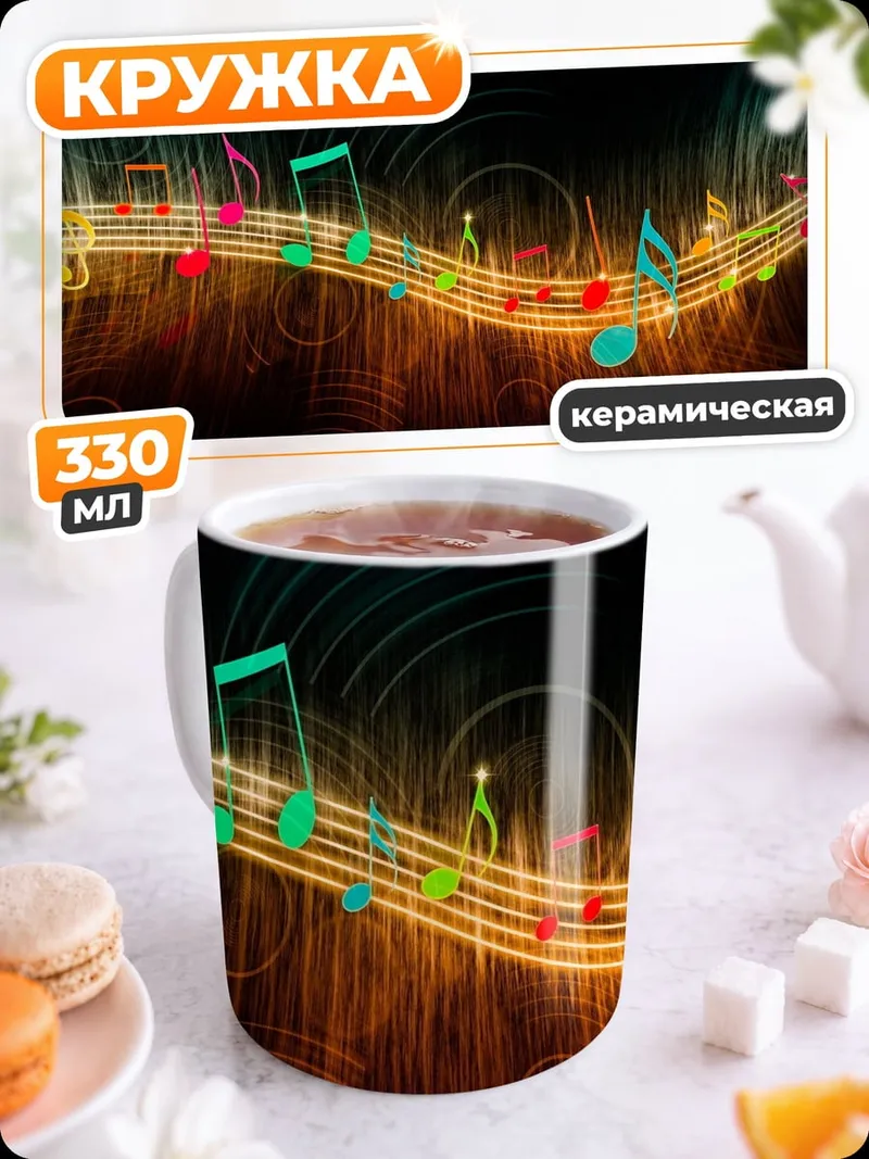 Кружка керамическая музыкальная волна