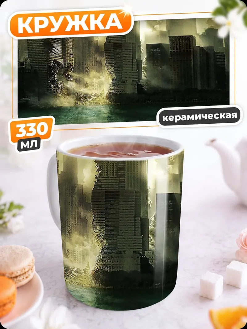 Кружка керамическая Разрушенный город