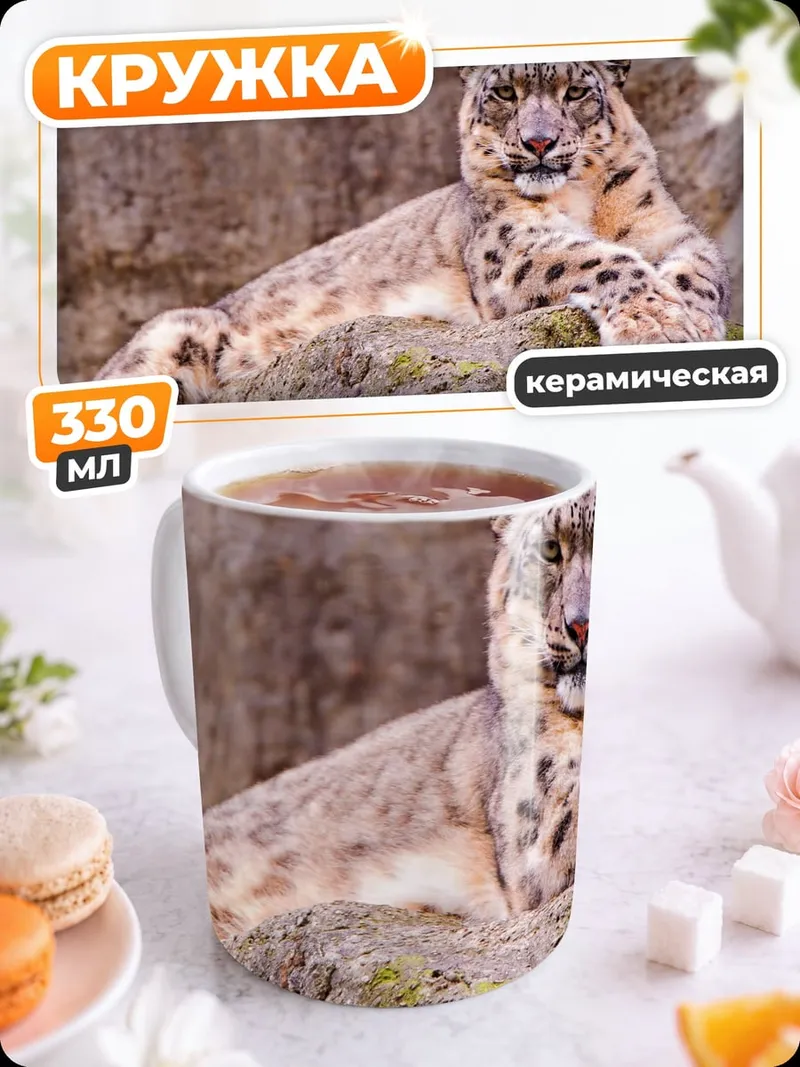 Кружка керамическая Леопард на камнях