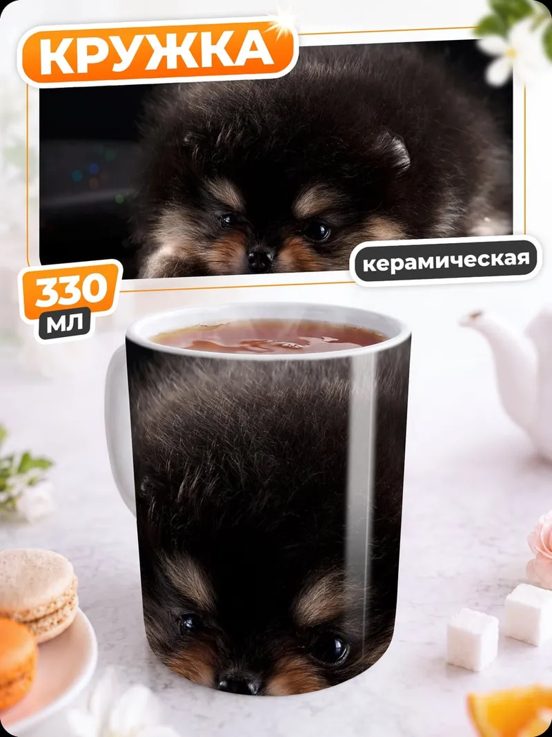 Кружка керамическая Пушистый щенок померанца