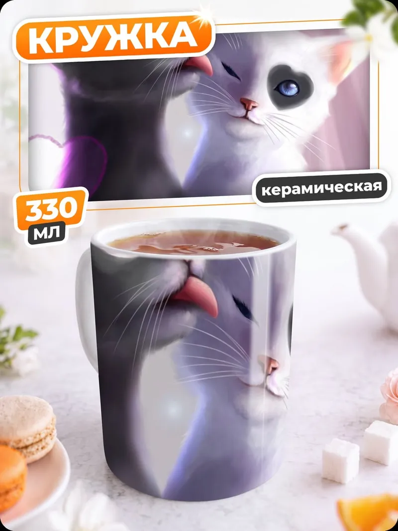 Кружка керамическая Две влюбленные кошки