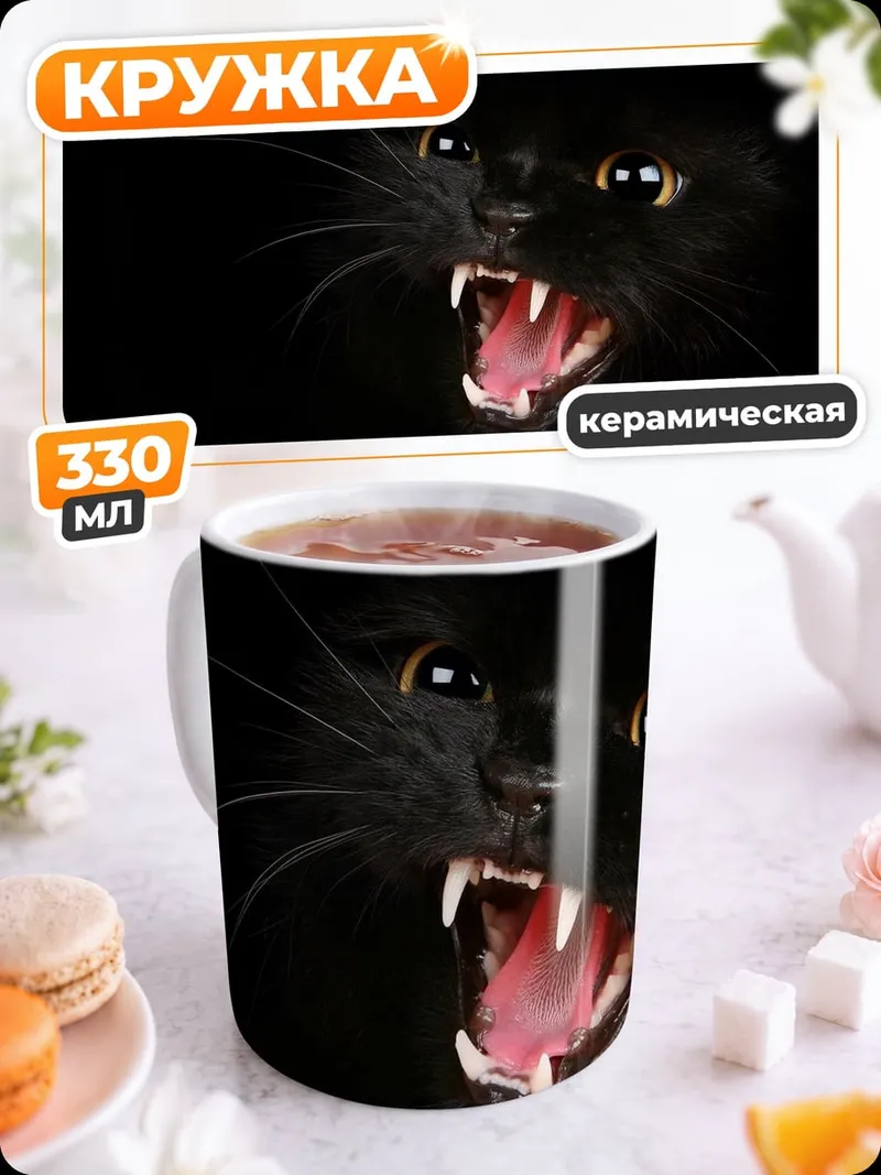 Кружка керамическая Злой черный кот