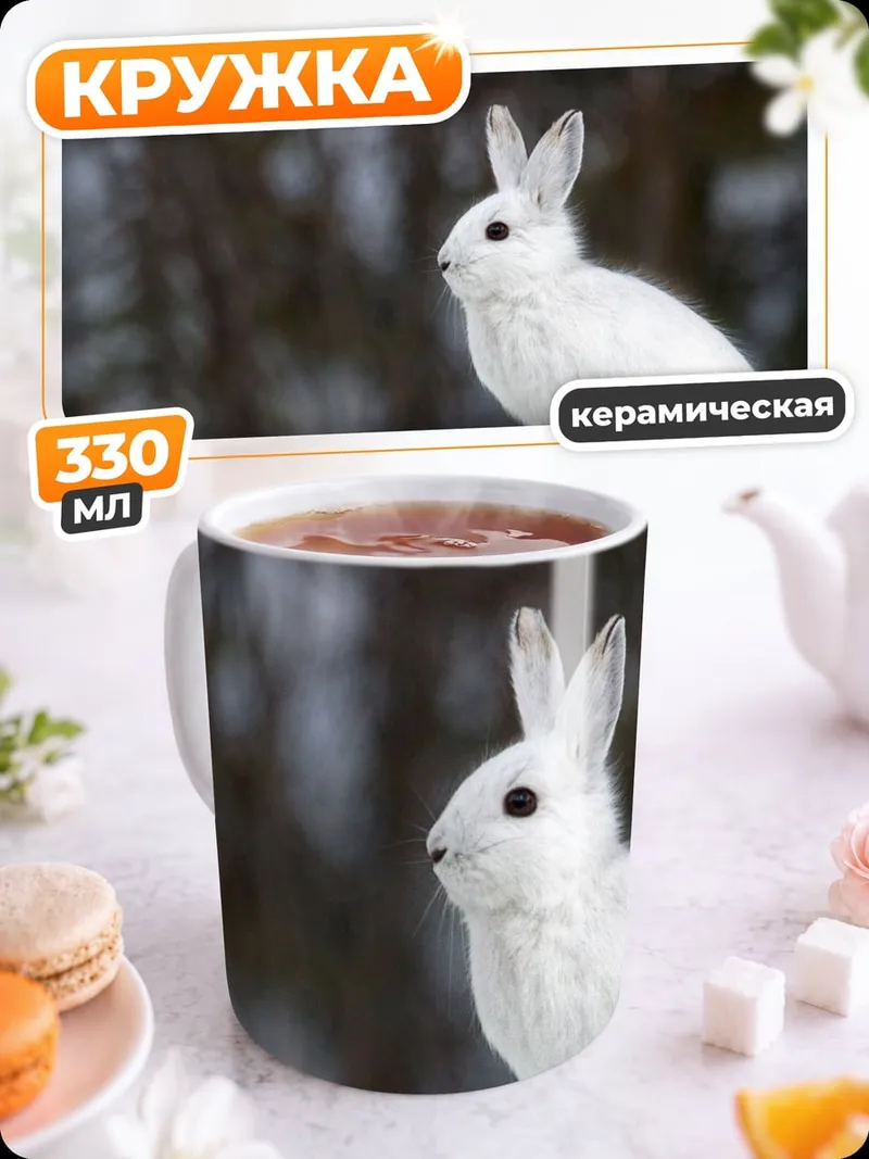 Кружка керамическая Белый кролик в снегу