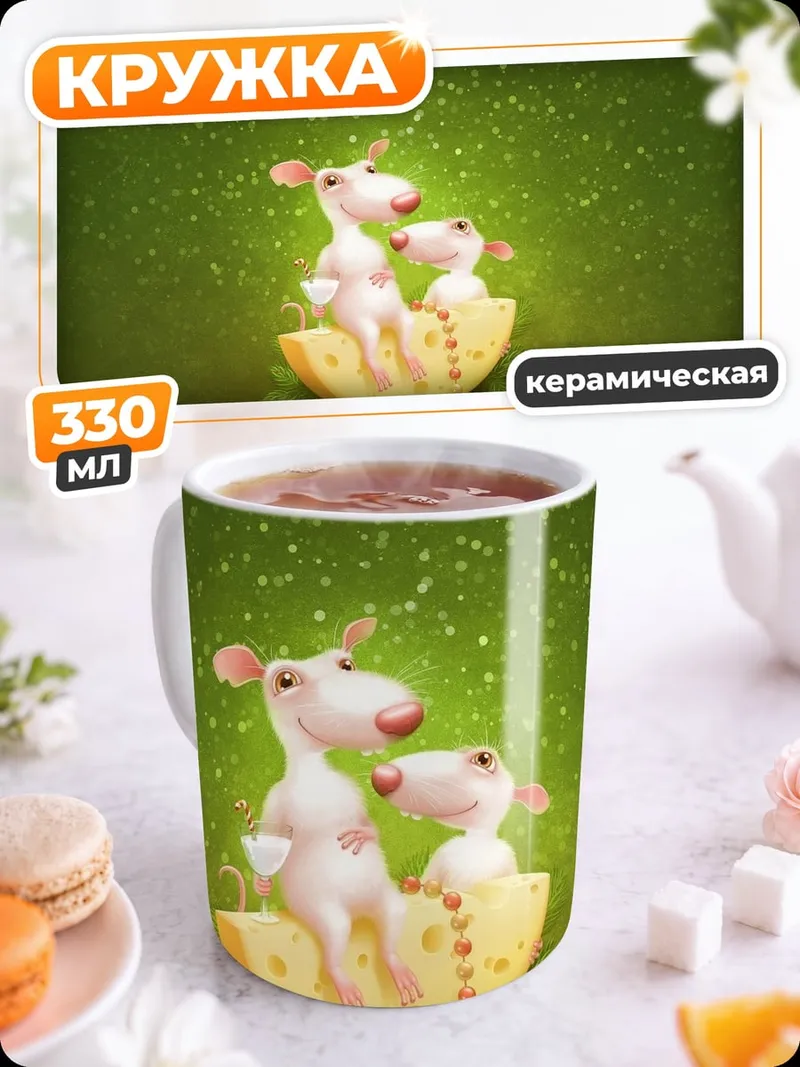 Кружка керамическая Мыши на сыре