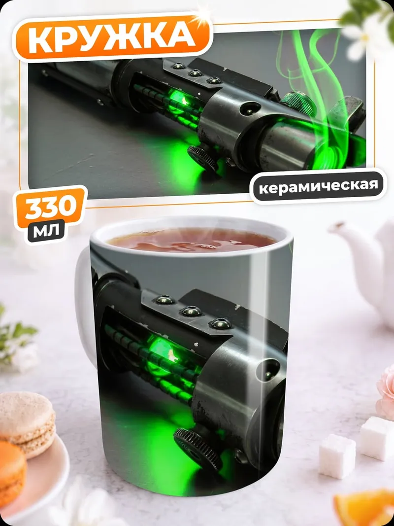 Кружка керамическая зеленый световой меч
