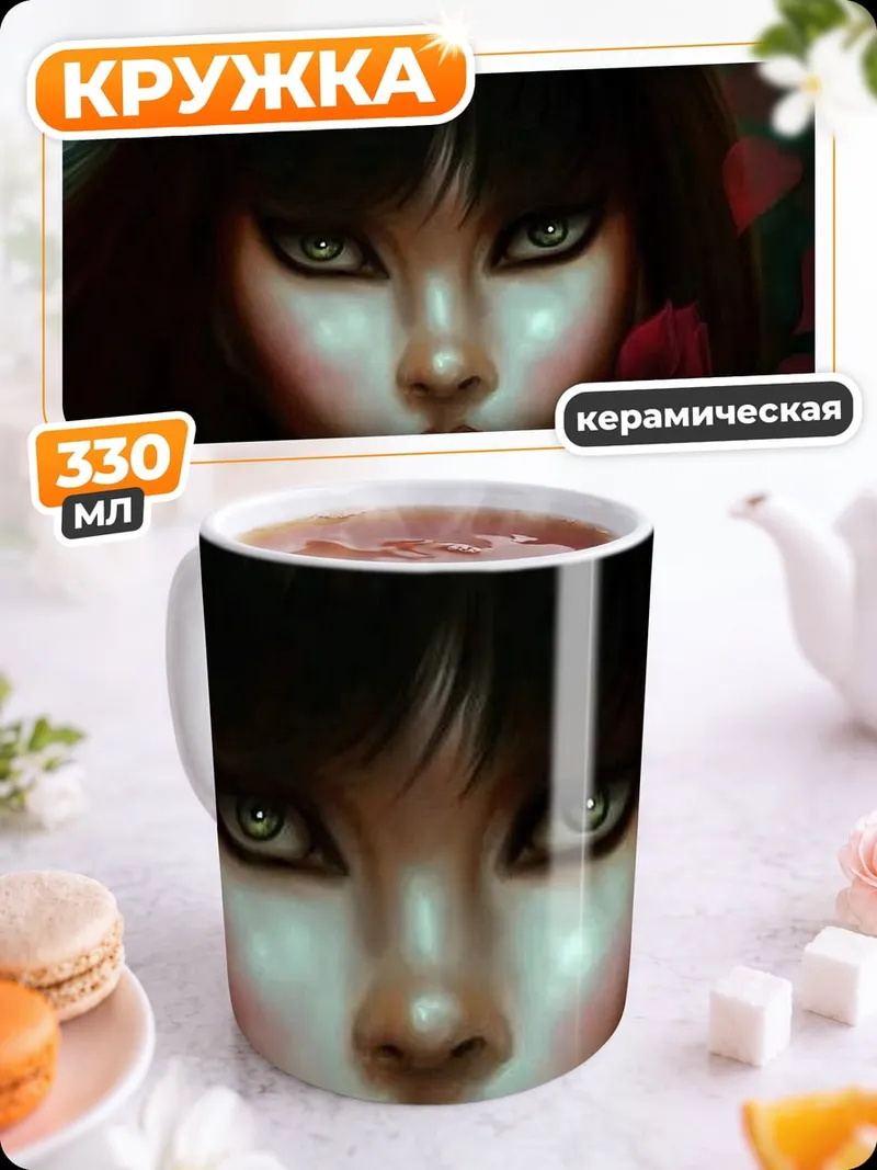 Кружка керамическая Таинственная девушка с розами