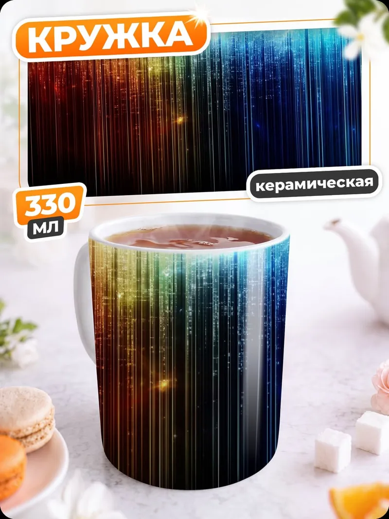 Кружка керамическая неоновые полосы света