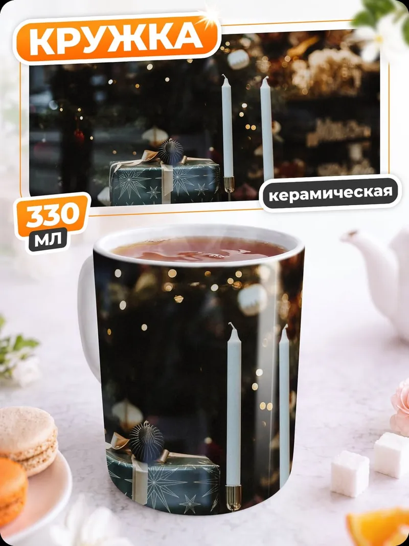 Кружка керамическая новогодний декор свечи