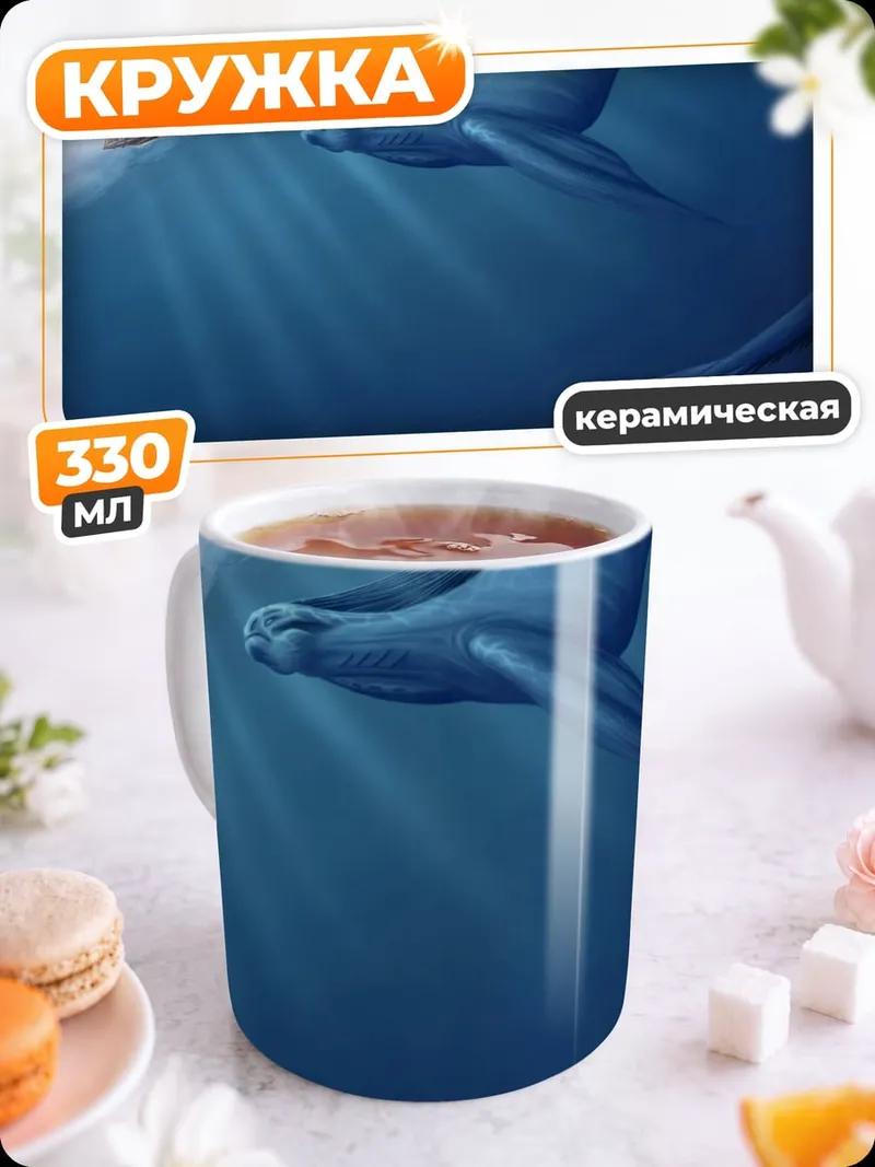 Кружка керамическая Морское чудовище корабль