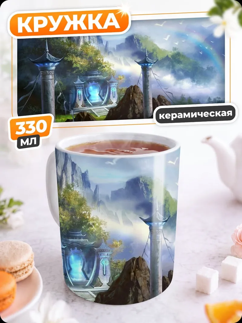 Кружка керамическая Фэнтези город в горах