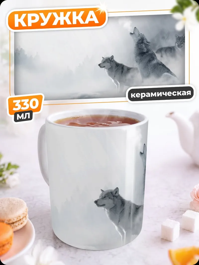 Кружка керамическая Воющие волки туман