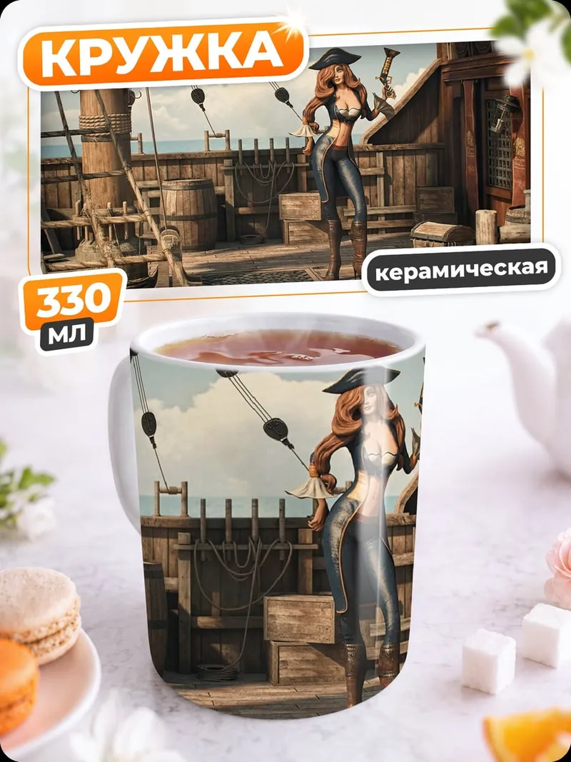 Кружка керамическая Пиратка на корабле