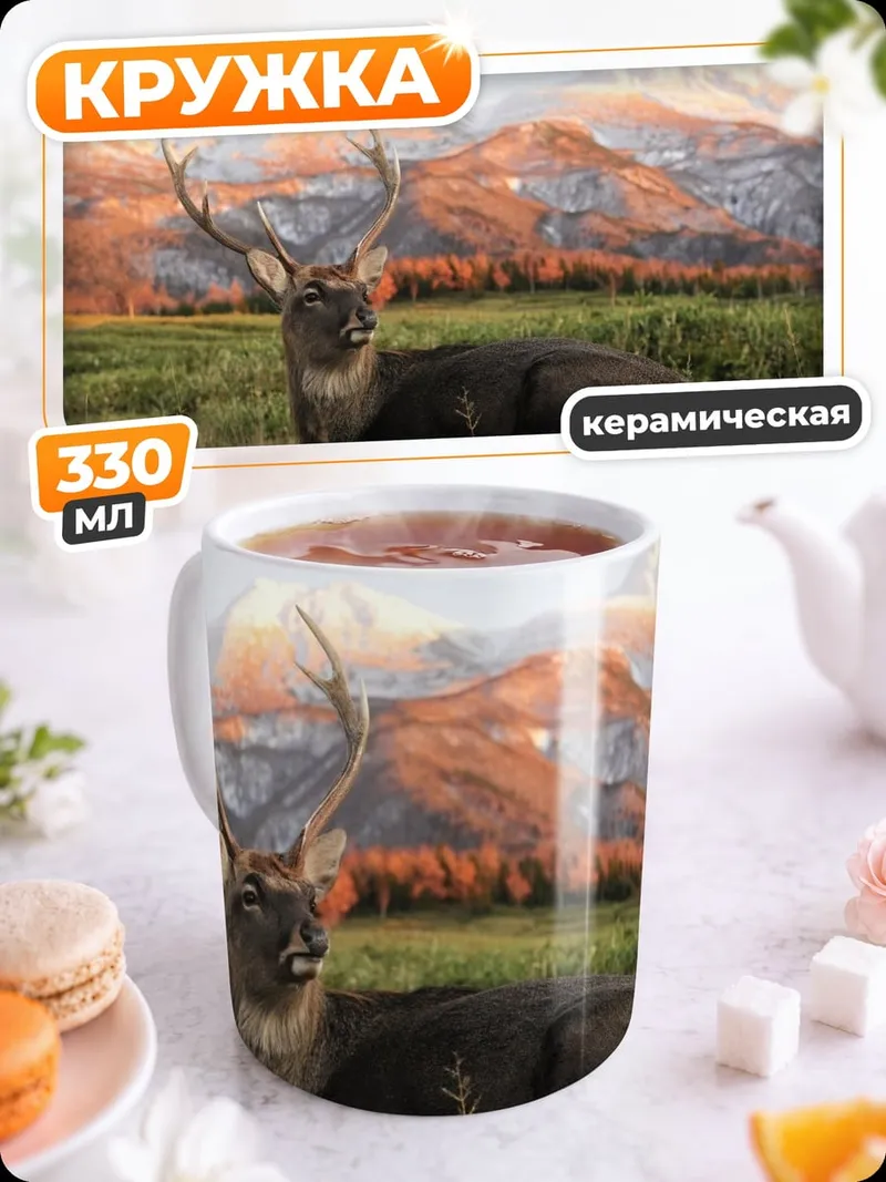 Кружка керамическая Олень на фоне гор