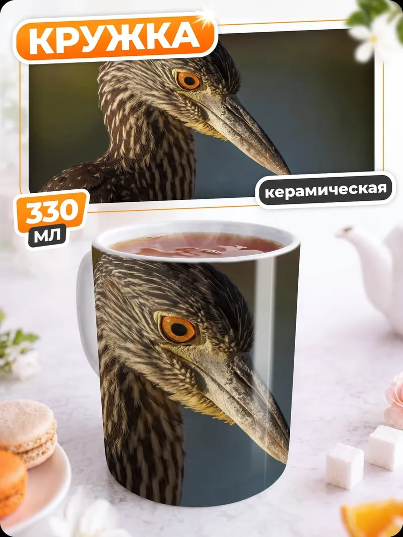 Кружка керамическая Птица с оранжевыми глазами