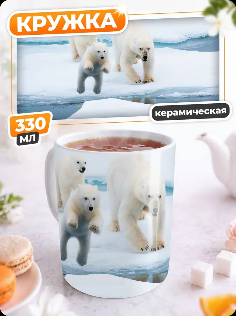 Кружка керамическая Белые медведи в Арктике