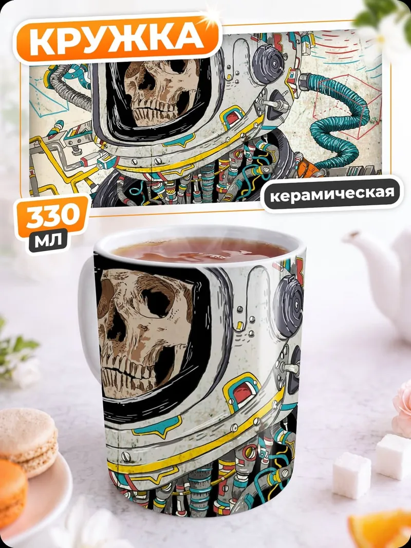 Кружка керамическая Кибернетический космонавт череп
