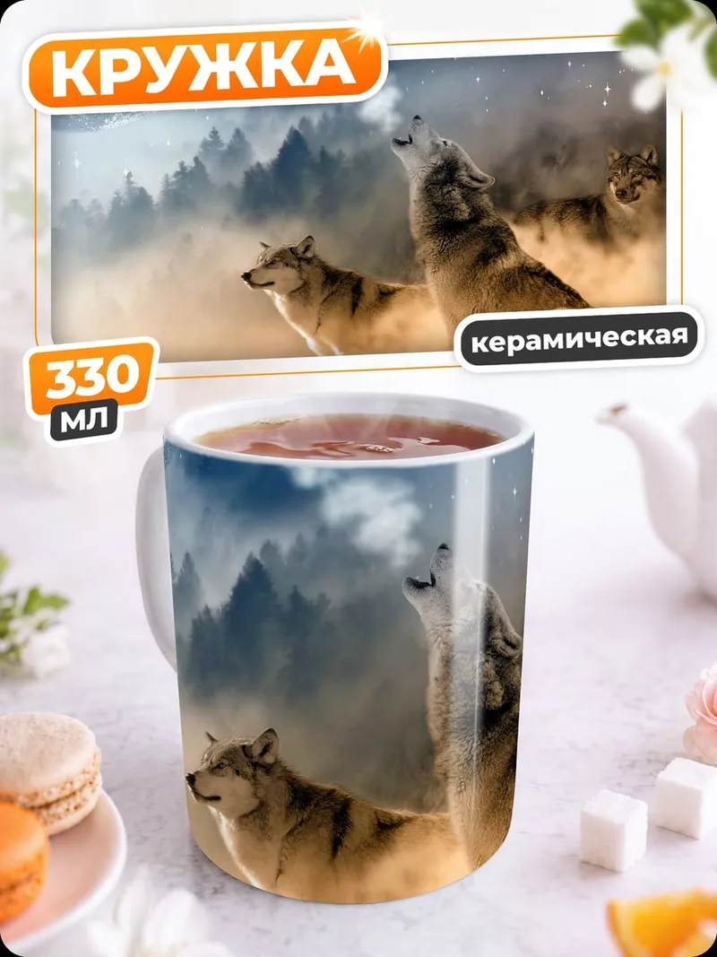 Кружка керамическая Воющая стая волков