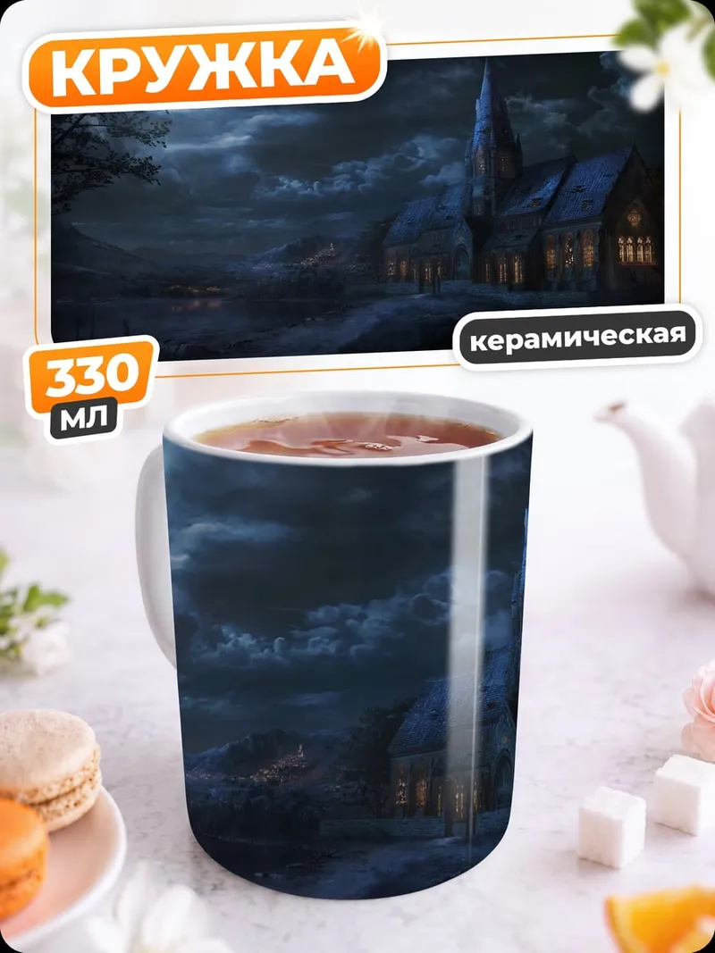 Кружка керамическая замок в ночи